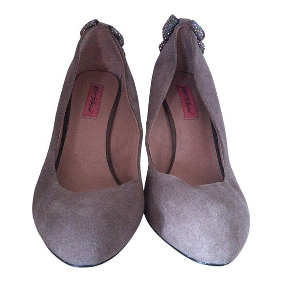 Betsy Johnson Elegant Taupe Suede Wedge Heels - Picture 2 of 3
